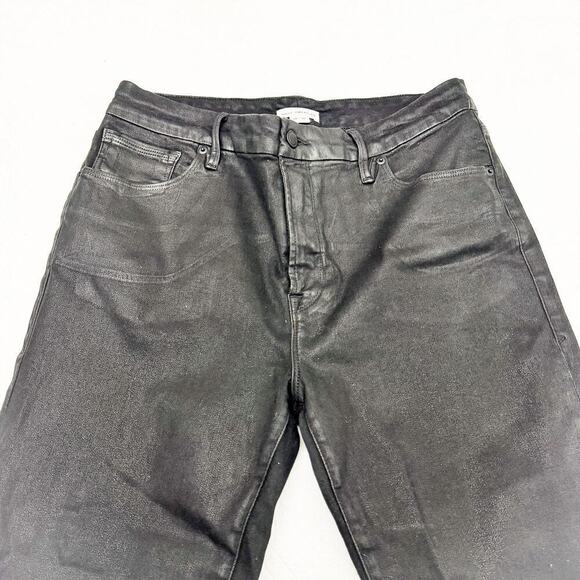 Good American Straight Leg Denim Jeans Black Coated K103 GS001T Size 14/32 - Picture 6 of 10